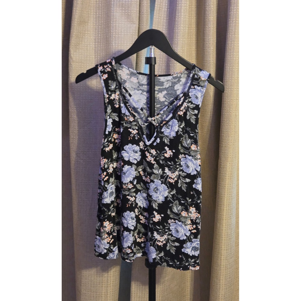 American Eagle Criss Cross Floral Print Tank Top Women's Size Medium Multicolor
